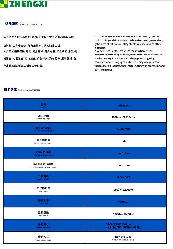 在結構方面，雙臺面激光切割機通常采用堅固耐用的材料制造，以確保設備的穩(wěn)定性和耐用性。每個臺面都配備有精確的傳動系統(tǒng)和定位裝置，以確保切割的準確性和精度。此外，設備還配備有高性能的激光器和光學系統(tǒng)，能夠產生穩(wěn)定、高質量的激光束，以滿足各種材料的切割需求。  在功能方面，雙臺面激光切割機具有廣泛的應用范圍，適用于金屬、非金屬等多種材料的切割。其切割速度快、精度高，能夠滿足各種復雜圖形的切割需求。同時，設備還具備自動化控制系統(tǒng)，能夠實現(xiàn)自動編程、自動定位、自動切割等功能，極大地提高了生產效率和質量。